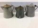 Lot of 3 Grey Porcelainware Lg. Coffee Pots