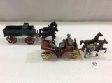 Lot of 2 Antique Metal Toys-Horse Drawn