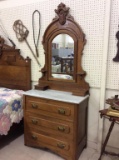 Antique Walnut White Marble Top Dresser