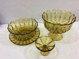 Lot of 4 Amber Glassware Pieces Including Pedestal