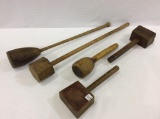 Lot of 5 Lg. Primitive Wood Mashers