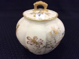 Signed Floral Decorated Biscuit Jar w/ Lid