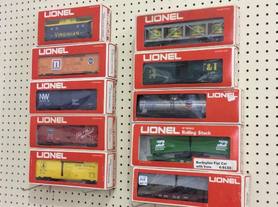 Lot of 10 Lionel Train Cars in Boxes
