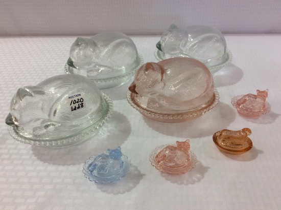 Lot of 8 Mostly Glass Kitten & Nests Including