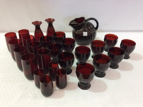 Lot of 27 Red Glassware Pieces Including
