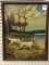 Framed Painting on Board of Hunting Dogs