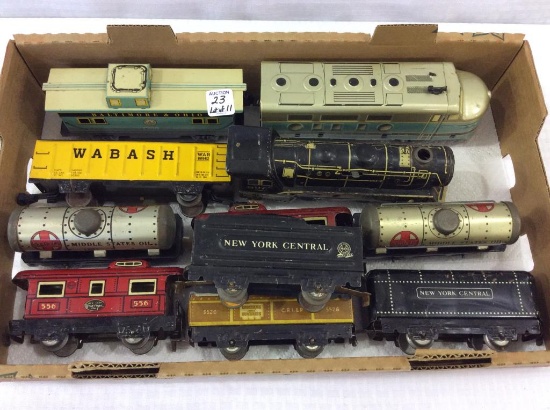 Lot of 11 Various Tin Train Cars