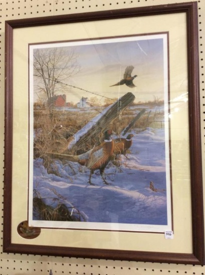Lg. Framed Pheasant Print Signed