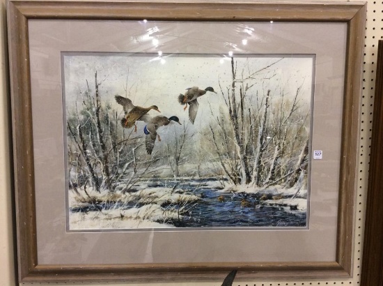 Lg. Framed Original Artwork-Ducks in Snow