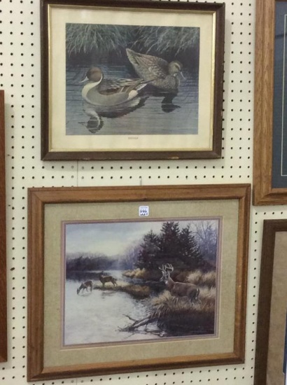 Lot of 2 Framed Prints-Deer Print-Signed