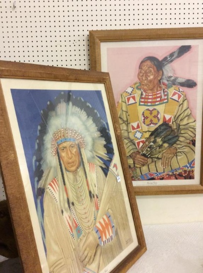 Lot of 2 Vintage Framed Indian Litho's