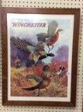 Framed Winchester Hunting Ad w/ Pheasants