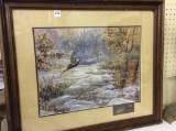 Framed Pheasant Print in Winter-Signed H.C.