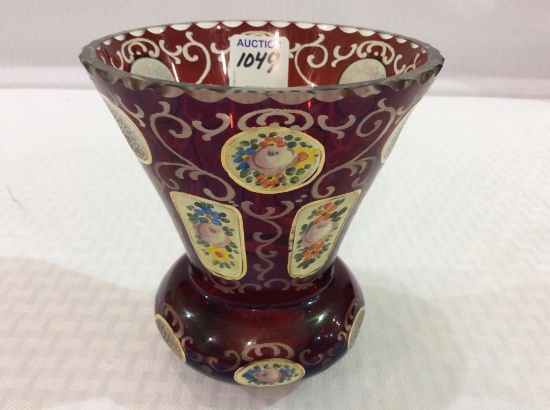 Red Moser Glass Decorated Vase (5 1/2 Inches Tall