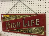 Vintage Glass Mirrored Miller High Life Beer Sign
