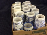 Lot of 13 Various Blue & White Steins