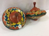 Lot of 2 Ohio Art Co. Indian Design Spinning Tops