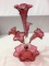 Beautiful Cranberry Epurn w/ 5 Art Glass Flutes