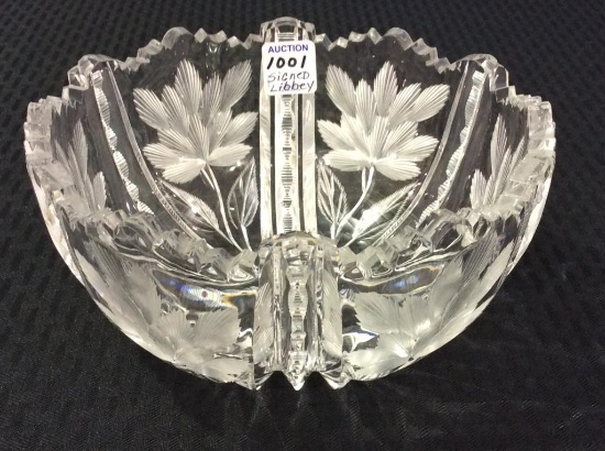 Beautiful Cut Glass Bowl w/ Floral Design