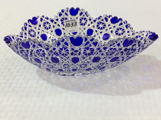 Bohemian Cobalt Blue Cut to Clear  Oval Bowl