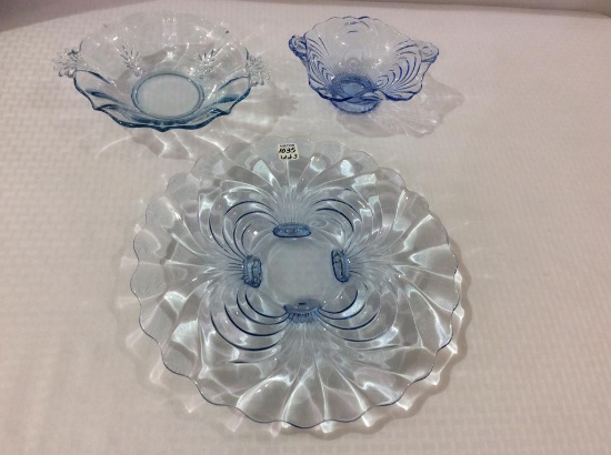 Lot of 3 Blue Caprice Glass Pieces  Including