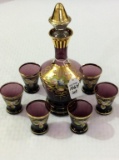 Amethyst Liquor Decanter & 6 Liquor Glasses