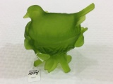 Wes Moreland Green Satin Glass Bird on the Nest