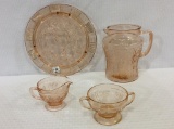 Lot of 4 Pink Depression Glass Including