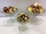 3 Glass Compotes Filled w/ Contemp. Christmas