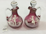 Lot of 2 Cranberry Mary Gregory Glass Cruets