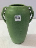 Unmarked Dbl Handle Green Pottery Vase