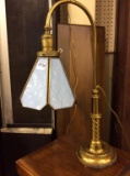 Brass Desk Lamp w/ Slag Glass Shade