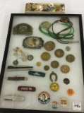 Group of Trinkets Including Belt Buckles, Bolows,