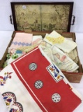 Victorian Tapestry Wood Tray & Box of Various