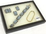 Matching Set of Barclay Blue Rhinestone Ladies