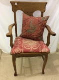 Oak Arm Chair w/ Upholstered Seat & Pillow