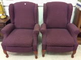 Lot of 2 Upholstered Wing Back Kick Out Recliners