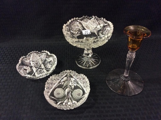 Lot of 4 Glassware Pieces Including Cut