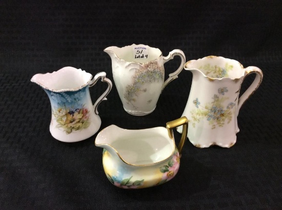 Lot of 4 Floral Decorated Cream Pitchers