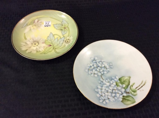 Lot of 2 Hand Painted Floral Design Plates-