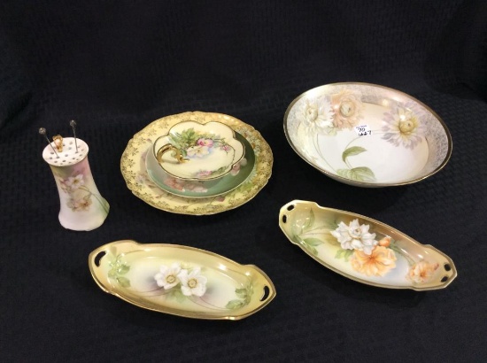Lot of 7 Various Floral Painted Pieces Including