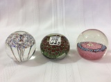 Lot of 3 Multi Color Glass Paperweights