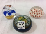 Lot of 3 Glass Floral Design Paperweights