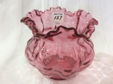 Cranberry Glass Ruffled Edge Vase