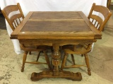 Square Pedestal Wood Table w/ 2-Pop Out