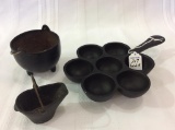 Lot of 3 Cast Iron Pieces Including Muffin Pan,