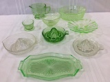 Lot of 9 Glassware Pieces-Mostly Green