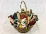 Basket Filled w/ Many Vintage Yarn Spools (Approx.