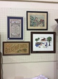 Lot of 4 Various Framed Needlework Pieces