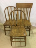Lot of 3 Wood Chairs Including 2-Matching Bentwood